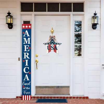 Enseigne de porche en bois 60 "Americana 60" - Décor patriotique pour l'entrée à la maison