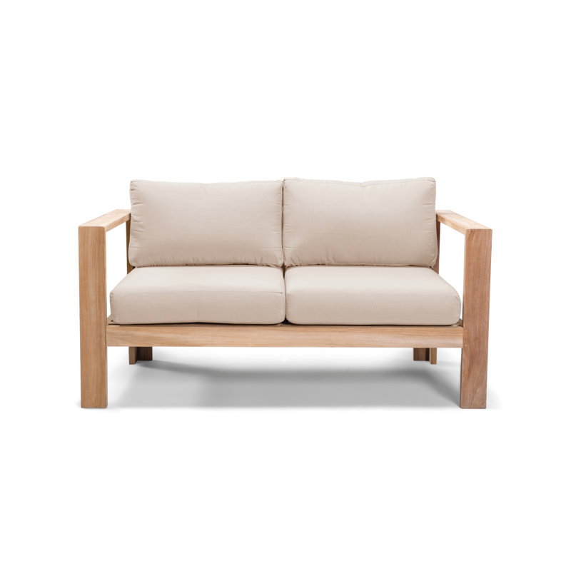 Ando 4 Piece Teak Sofa Seating Group with Sunbrella Cushions, 4Pcs: Table, Loveseat, 2 Chairs, Spectrum Indigo Sunbrella®