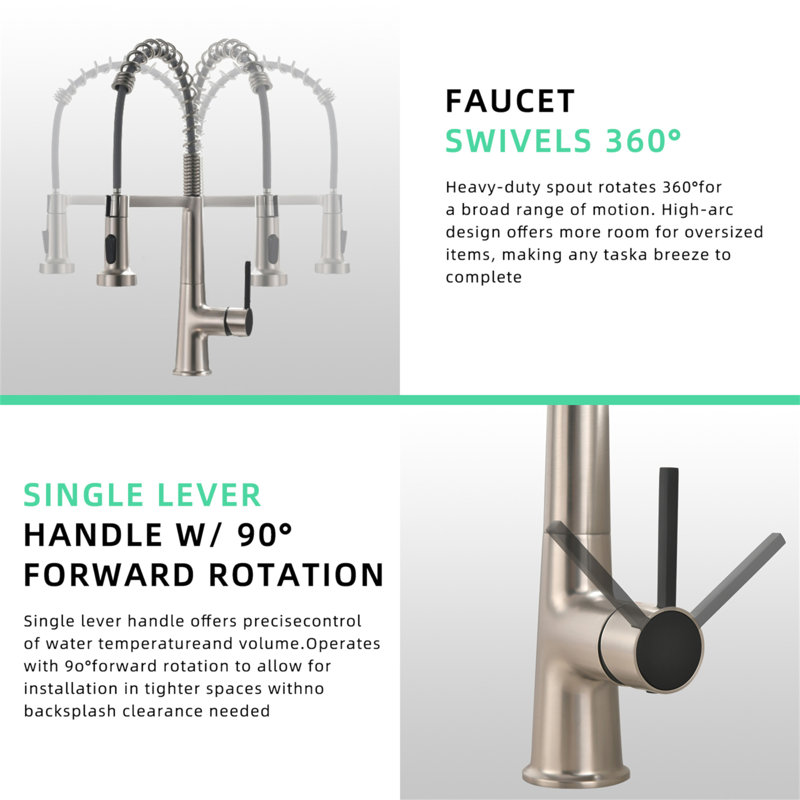 Faucet For Kitchen Sink, Kitchen Faucet With Pull Down Sprayer,  Modern Commercial Spring Pull-Out Kitchen Sink Faucet