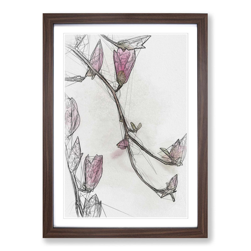 Pink Floral Flowers in Abstract - Picture Frame Graphic Art Print, Walnut, 91cm H x 60cm W x 2cm D