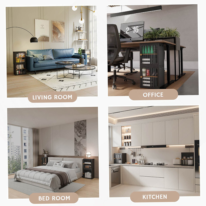 Single Sturdy & Convenient  Foldable  Cabinet, Durable Steel-Wood Combo with Anti-Slip Design & Quick Fold & Install, Easy to DIY Storage Container with door