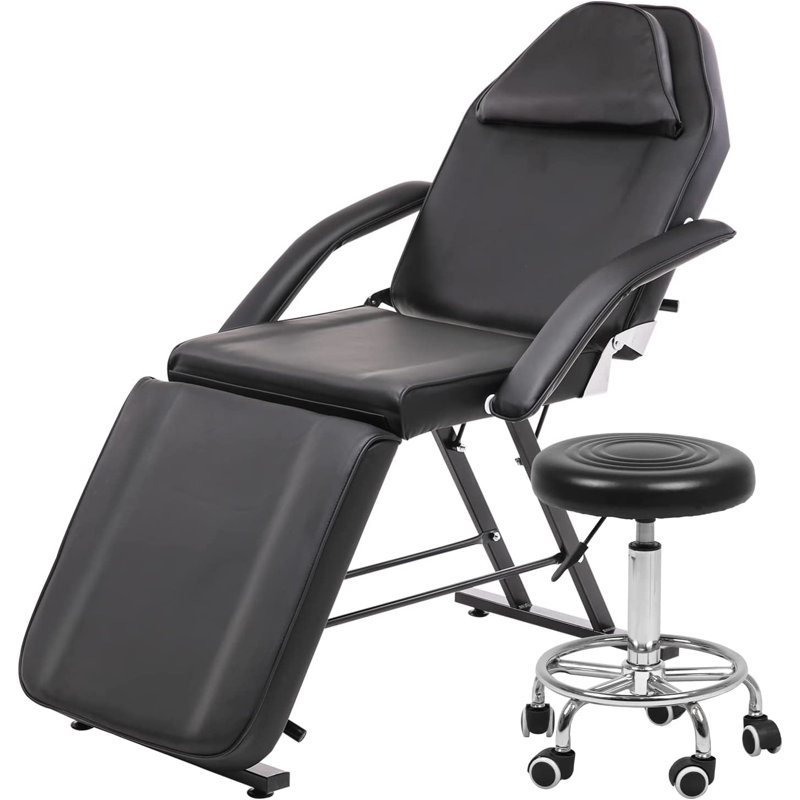 Adjustable Massage Table, Beauty Spa Facial Salon Tattoo Massage Bed with Stool, Black