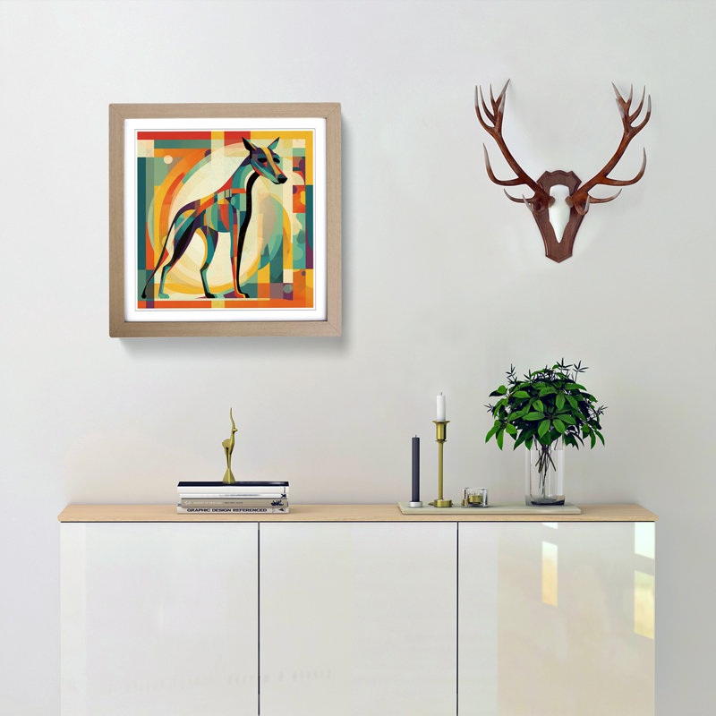 Greyhound Dog Constructivism No.2 - Single Picture Frame Print on Wood, Oak