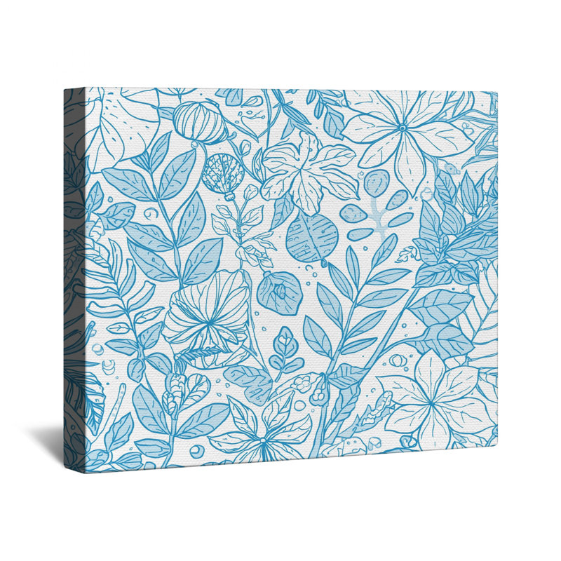 Toile tendue sur toile bleu botanique en plusieurs tailles, 32 po x 32 po