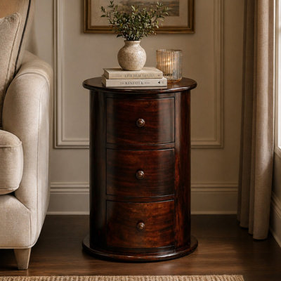 California Walnut Drum 3 Drawer Chest