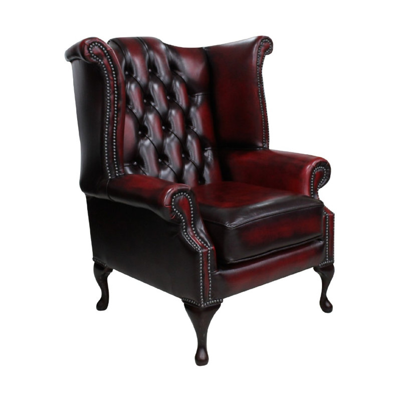 High Back Chesterfield Upholstered Wingback Chair, Antique Oxblood