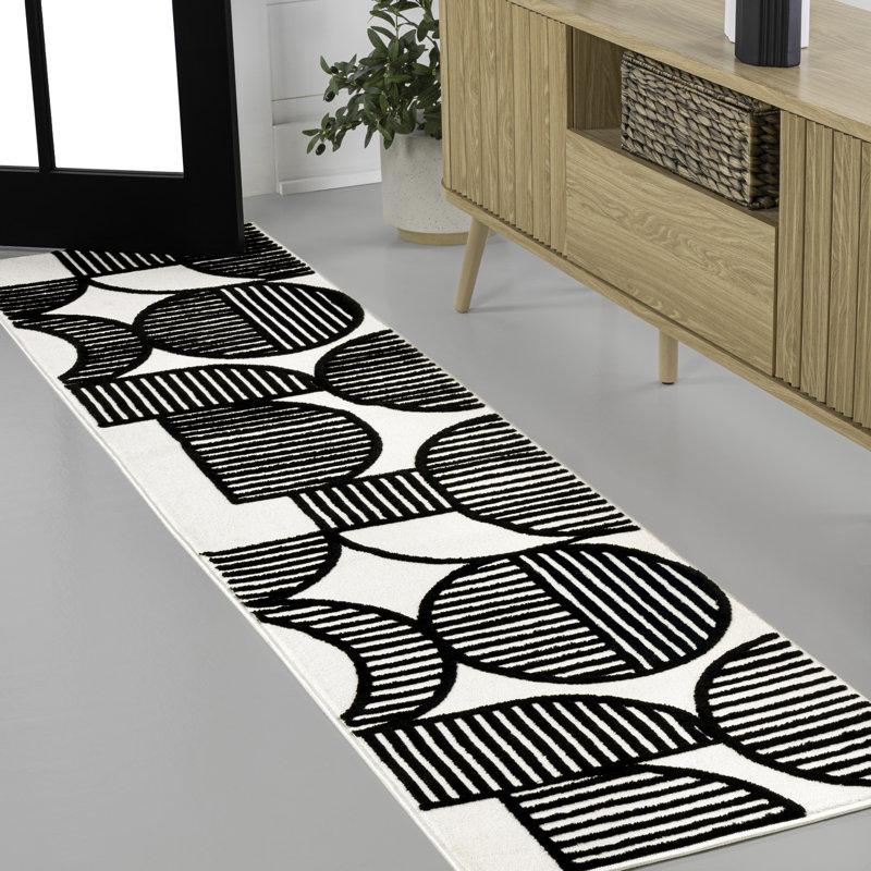 Tapis rayé noir / blanc Nordby, Tapis de couloir 2 pi x 8 pi