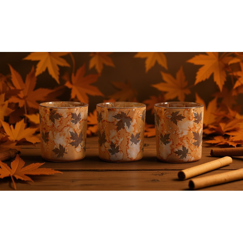 Autumn Leaf Glass Votive Holder (Set of 3), 3.2