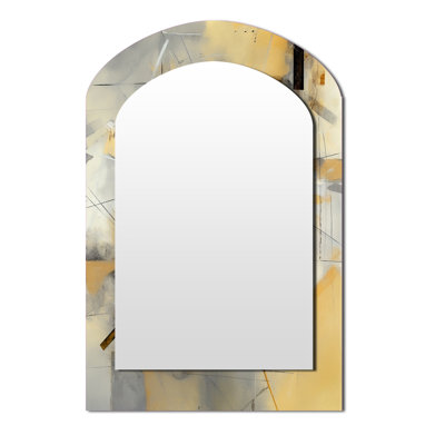 Yellow And Grey Beyond The Canvas II - Abstract Painting Arch Large Wall Mirror, Modern Asymmetrical Unique Mirror, Printed Metal Art
