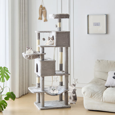 66'' H Cat Tree with Perch, Condo, Hammock, Basket and Scratching Post