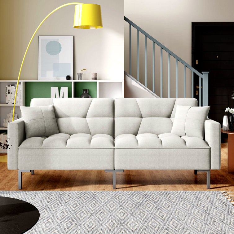 3 Seat Streamlined Upholstered Sofa Couch with Removable Back and Seat  Cushions and 2 pillows, Gray-ModernLuxe