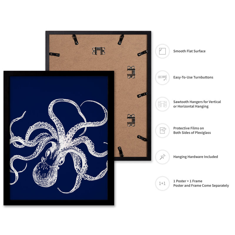 Octopus No1, Cadre noir, Affiche, H 24 po x l 32 po