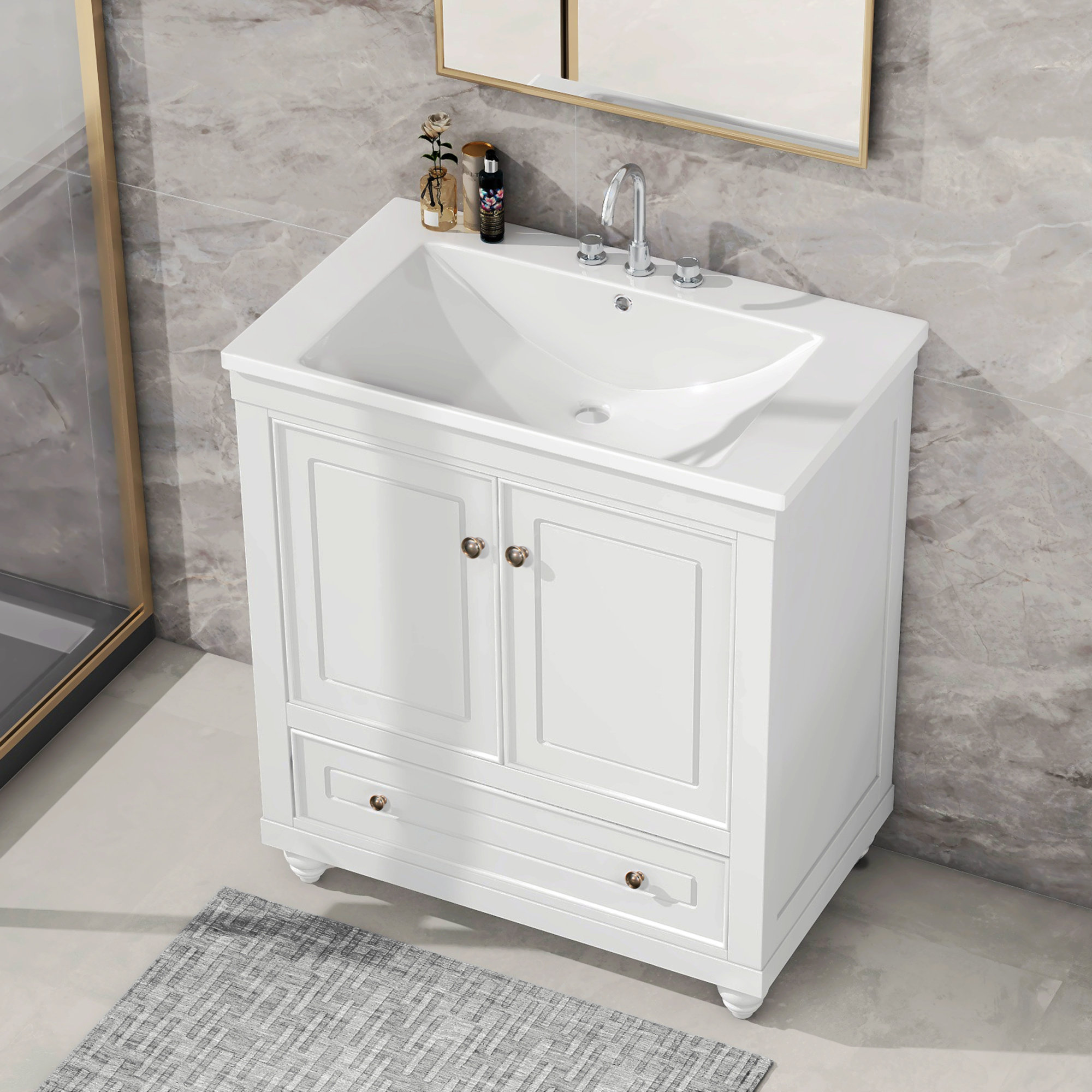 Canora Grey Rykar Solid Wood Freestanding Bathroom Cabinet - Wayfair Canada