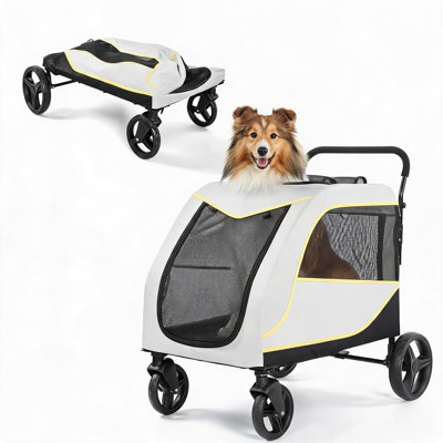 Dog Stroller for Large & Medium Dogs, Holds Pets Up to 98 Lbs, Aluminum Frame, 360° Swivel Wheels, Foldable Pet Stroller with Reflective Trim for Outdoor Walking