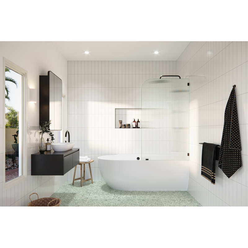 Aurora 34 in. x 58.25 in. Frameless Fluted Radius Single Fixed Bath Panel, Oil Rubbed Bronze, Right Hand