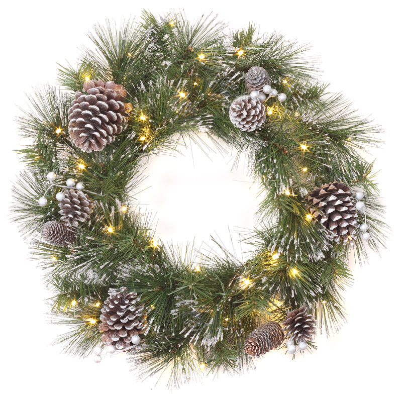 Couronne de pin blanc de 61 cm avec lumières DEL