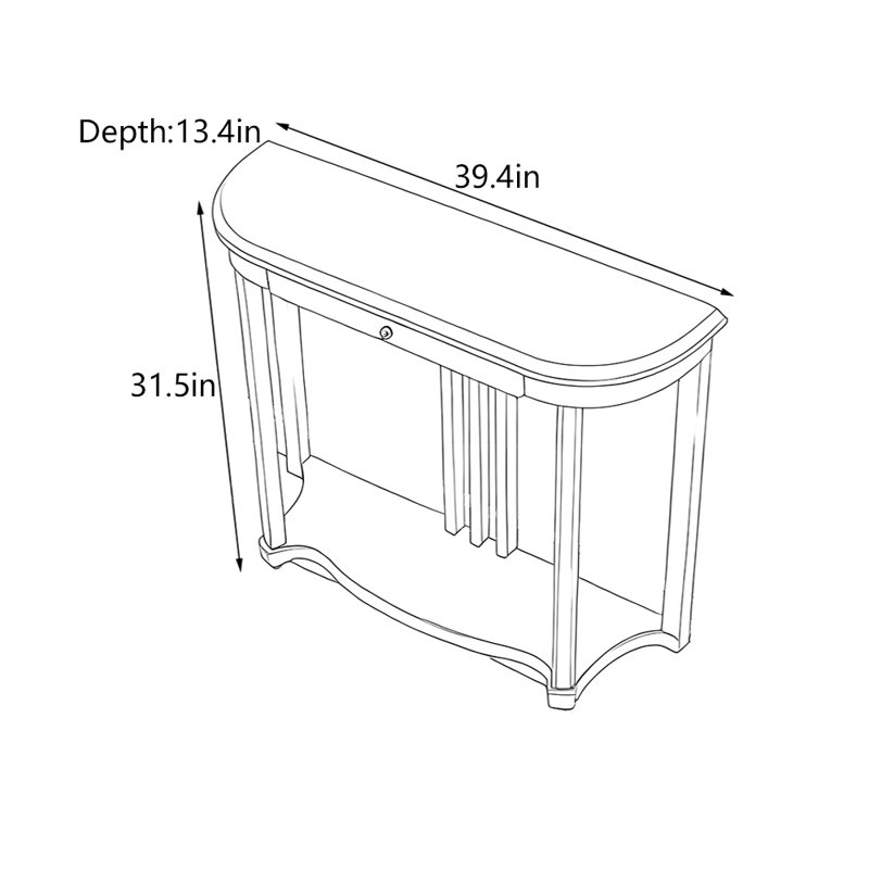 Solid Rubberwood Console Table, 31.5" H x 39.4" W x 13.4" D, Dark Walnut Color