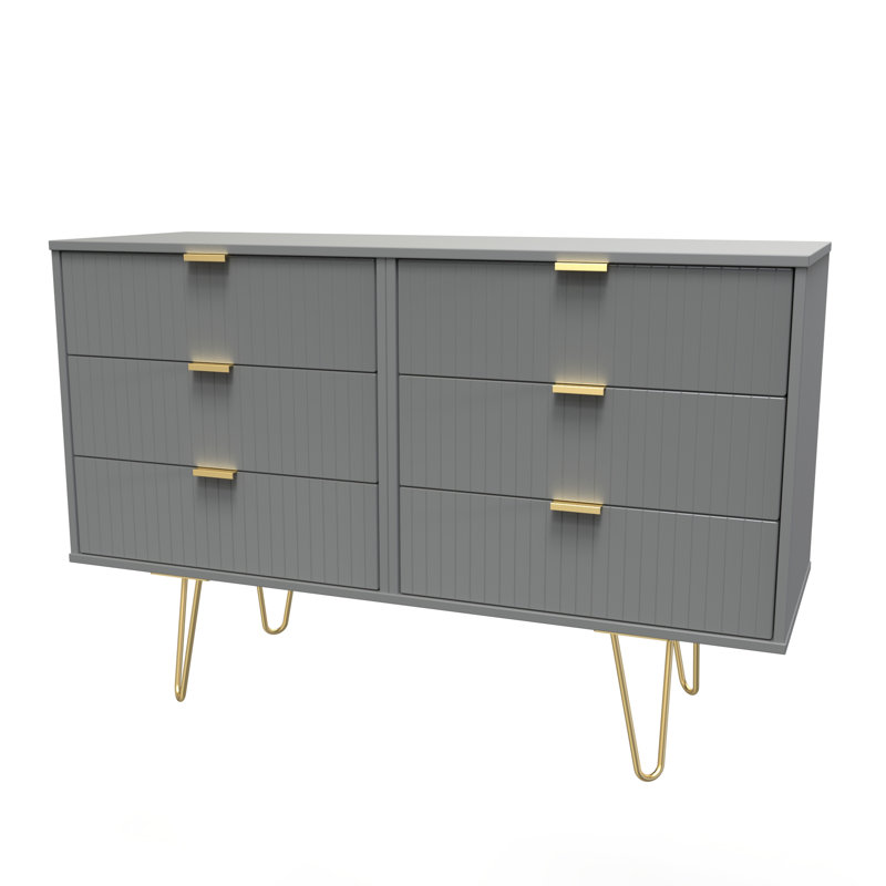 Fully Assembled Amilyn 6 Drawer 112Cm W Double Dresser, Dusk Grey