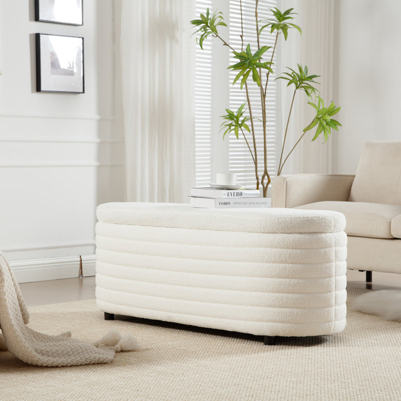 Banc de rangement rembourré en tissu avec tabouret de sécurité Danelys, Blanc
