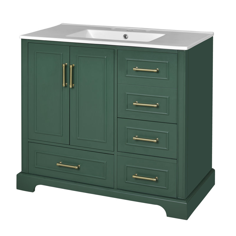 36'' Single Bathroom Vanity With Ceramic Top, Gold, Green