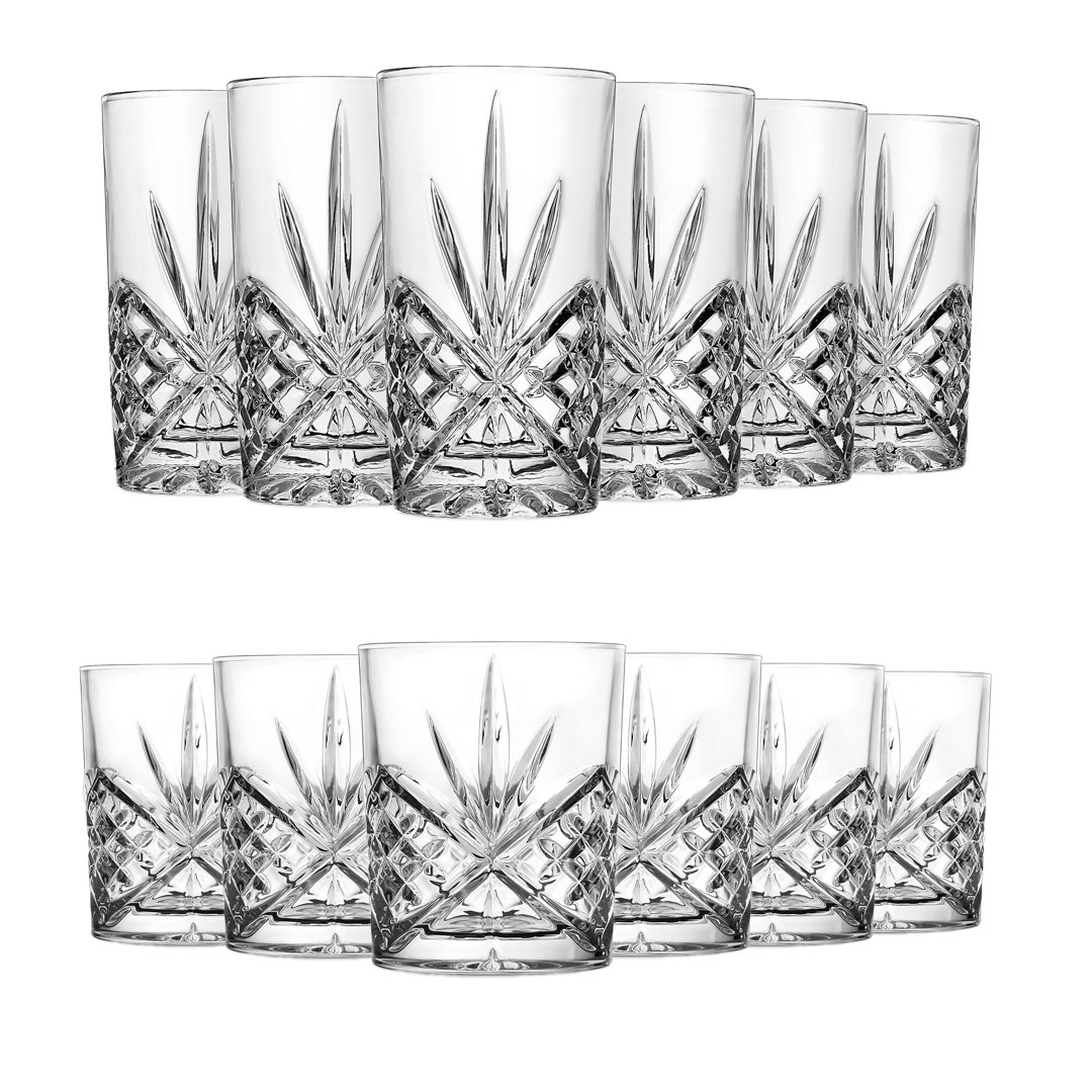 Dublin Crystal 12 Piece Whiskey Glass 11oz & Highball Glass 12oz Set Godinger Silver Art Co