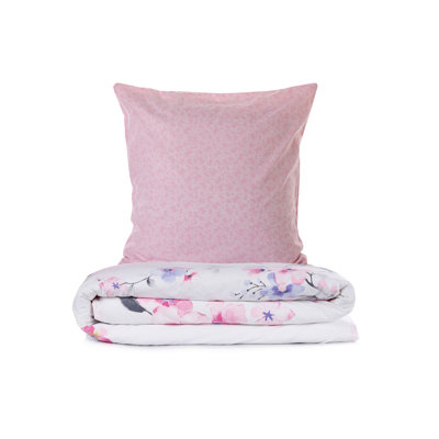 Ranforce Quilt Cover Set, 100% Cotton, 102.4 x 86.6 inches | Includes 2 Pillowcases (23.6 x 23.6 inches) | Pigment Printing, Machine Washable, Elegant Pink, White & Purple Design | Button & Envelope Closure