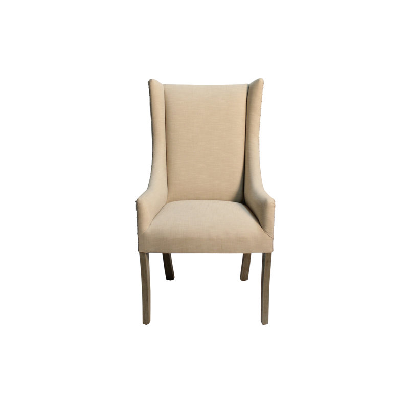 Chaise avec accoudoirs rembourrée en lin brun clair Groleau