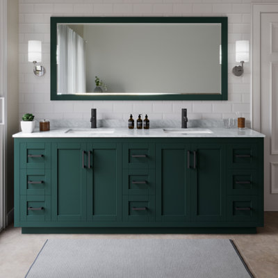 Ensemble de meuble-lavabo double autoportant 84 po avec plateau en marbre Miranda
