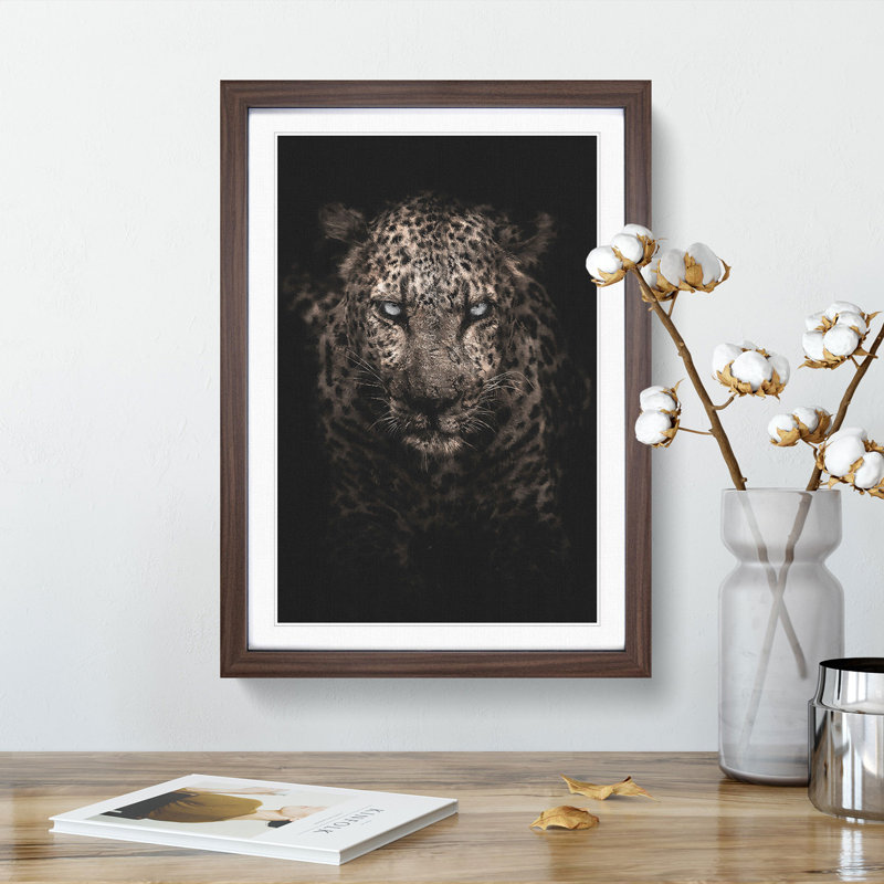 Leopard in the Dark - Framed Print, Walnut Framed, 33cm H x 24cm W x 2cm D