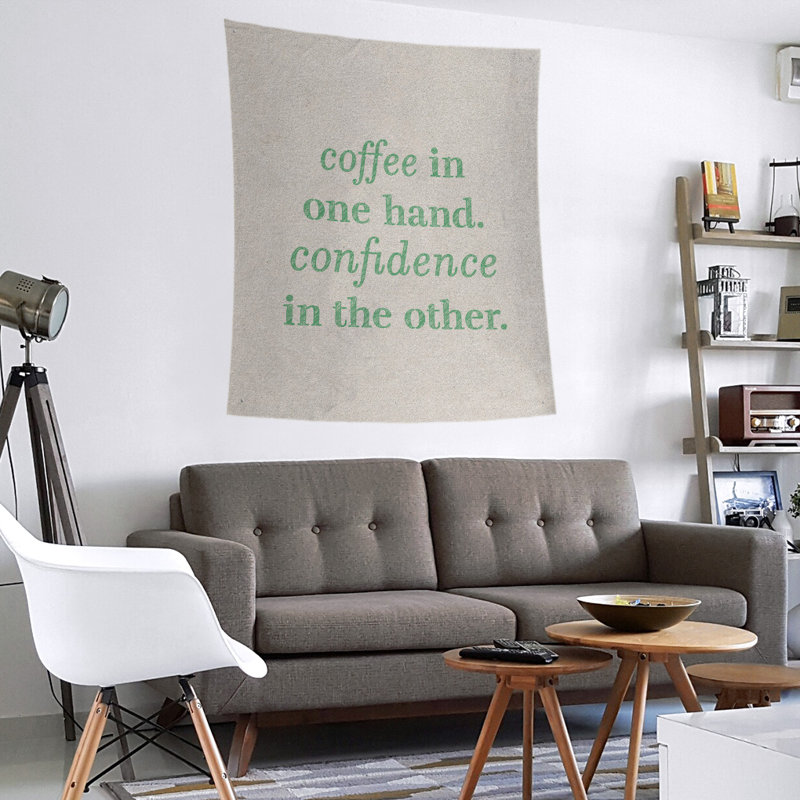 Tapisserie de polyester à citation de café et de confiance en polyester, H 27,5 po x l 37,5 po, Blanc / vert