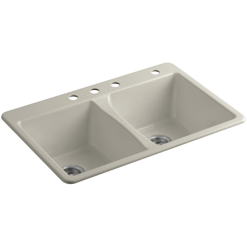 Deerfield 33" L x 22" W Double Basin Drop-In Kitchen Sink with Accessories, Black Black, 4 Hole