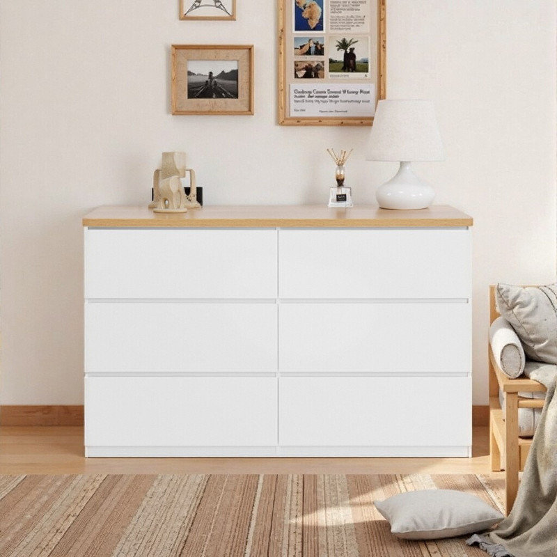 Armoire de rangement 47 pouces à 6 tiroirs, commode sans main avec grand espace de rangement