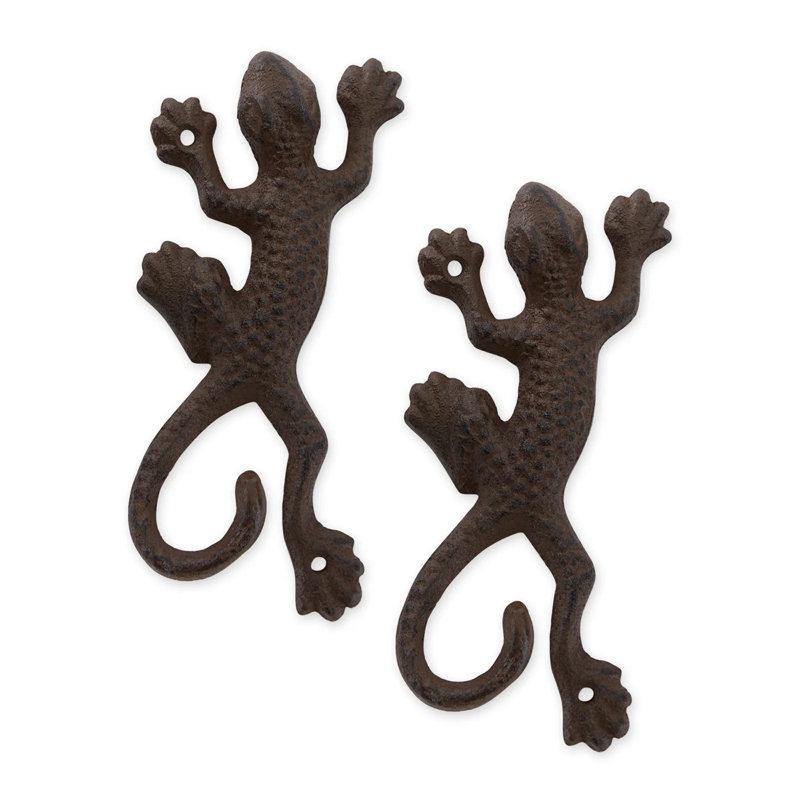 Cast Iron Lizard Wall Hooks Set of 2 | Rustic Hangers