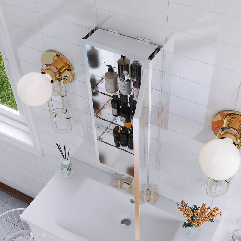 12" Rectangular Aluminum Medicine Cabinet With Mirror