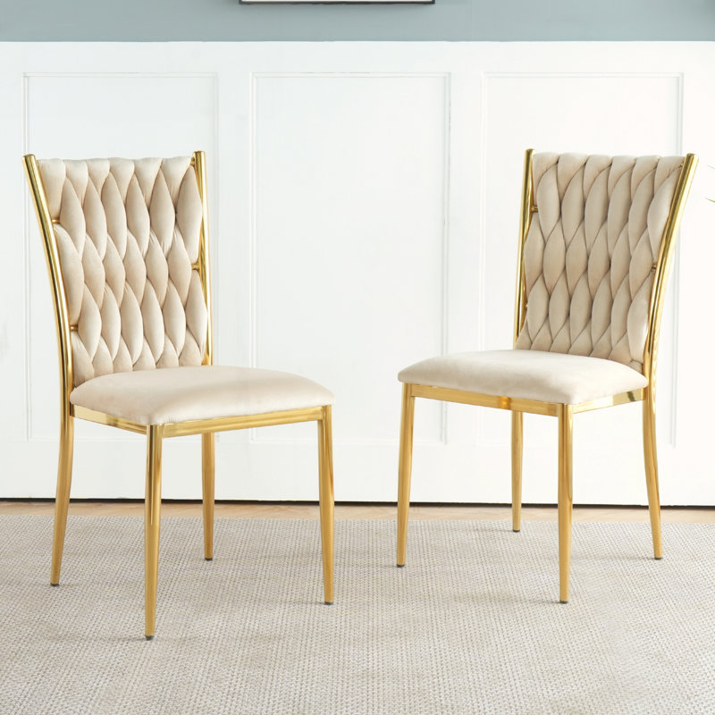 Ensemble de 2 chaises de salle à manger d'intérieur, 2, Beige, Or