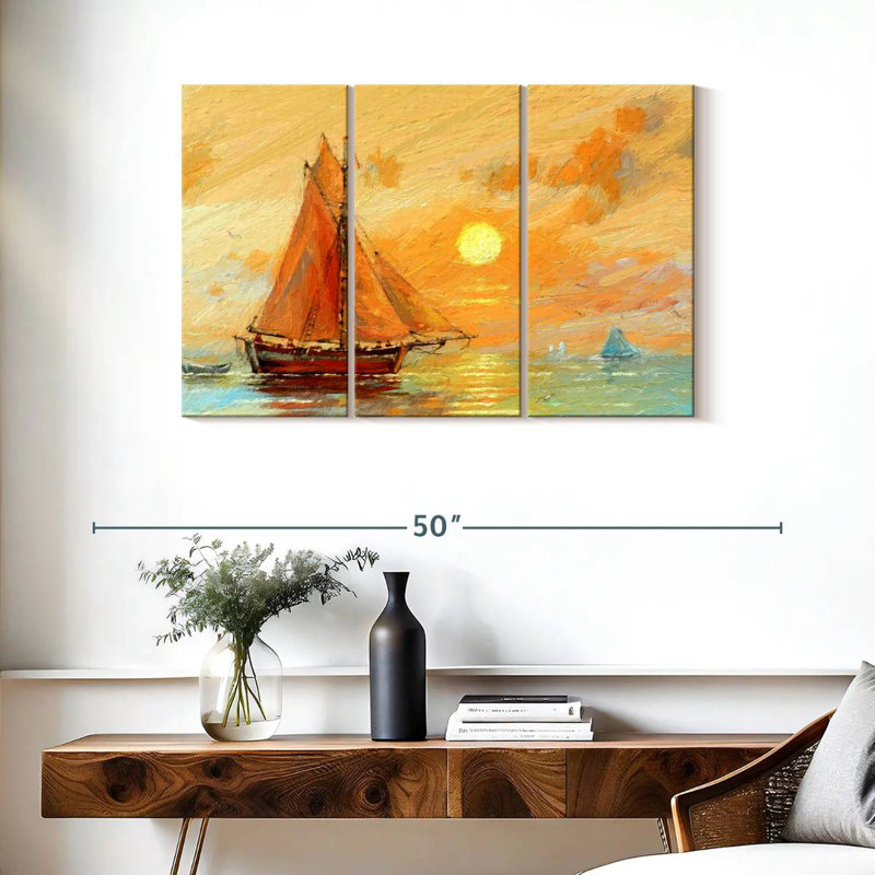 Mehar Sunset Sea Sailboat, 24" H x 38" W