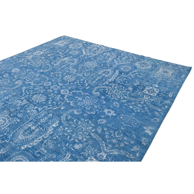 Hand Knotted Wool Area Rug in Blue
