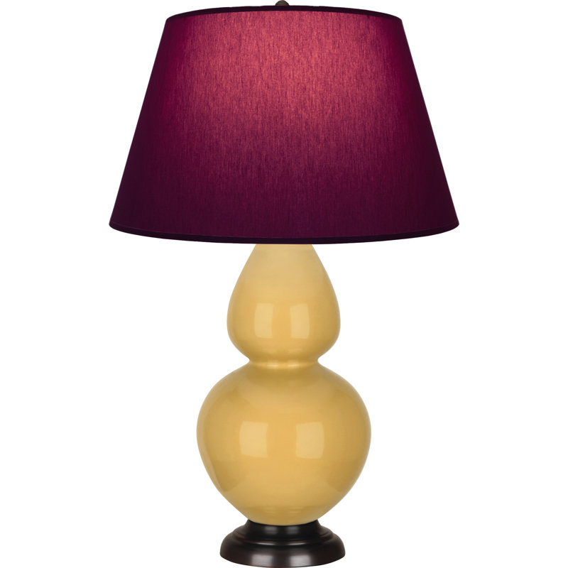 Lampe de table double gourde en céramique, Prune / lavande, Jaune coucher de soleil glacé / bronze, Bronze