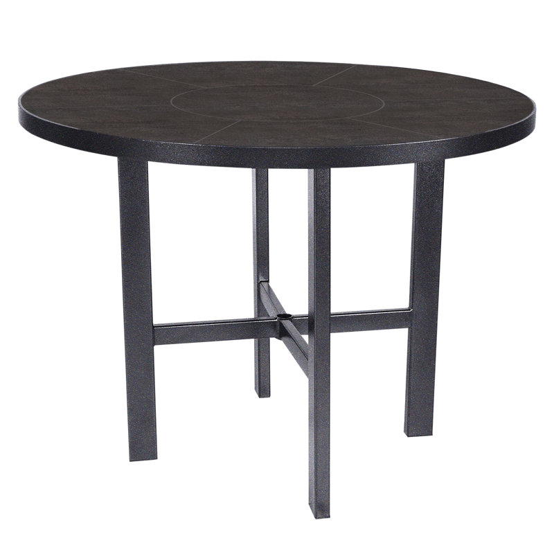 Tables Outdoor Round Bar Table, Carbon Black, Pallazo White, 39 H" W x 42" W x 42" D
