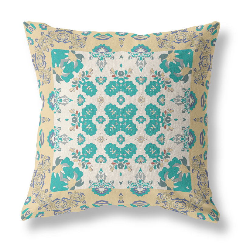 Coussin décoratif 26 po x 26 po Broadcloth, Jaune / blanc floral