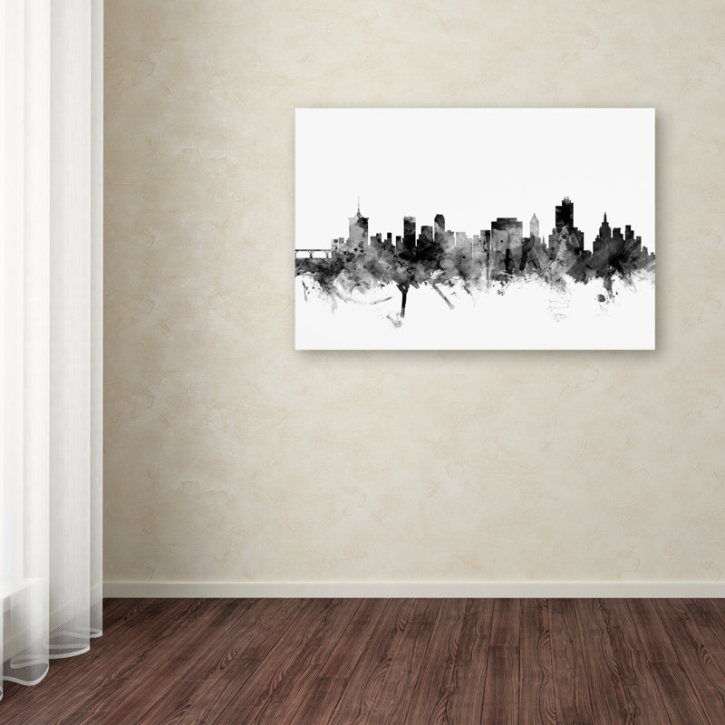 Oklahoma d’horizon de b&w tulsa, impression sur toile tendue, H 22 po x l 32 po x P 2 po