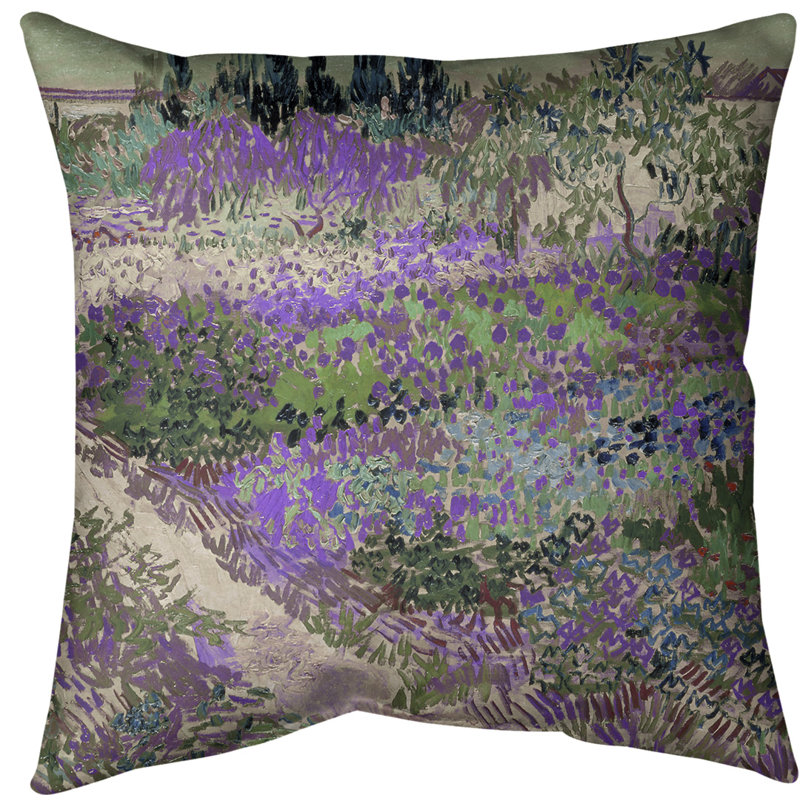 Coussin Euro Â« Jardin fleuri avec sentier Â», Mauve, Simili suède
