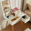 Table de coiffeuse avec miroir à DEL tricolore et beaucoup de rangement, utilisation polyvalente dans le bureau à domicile de la chambre à coucher, lumières à rabat de fabrication blanche idéales pour le vestiaire,