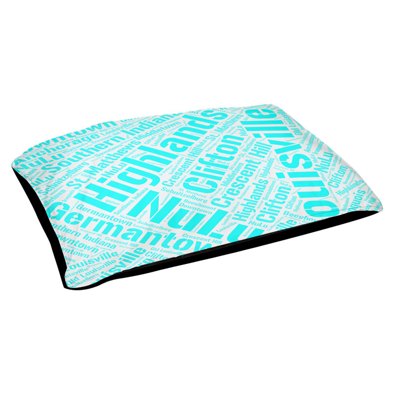Coussin de chien « districts », Moyen (H 9,5 po x l 28 po x P 18 po), Cyan, Louisville