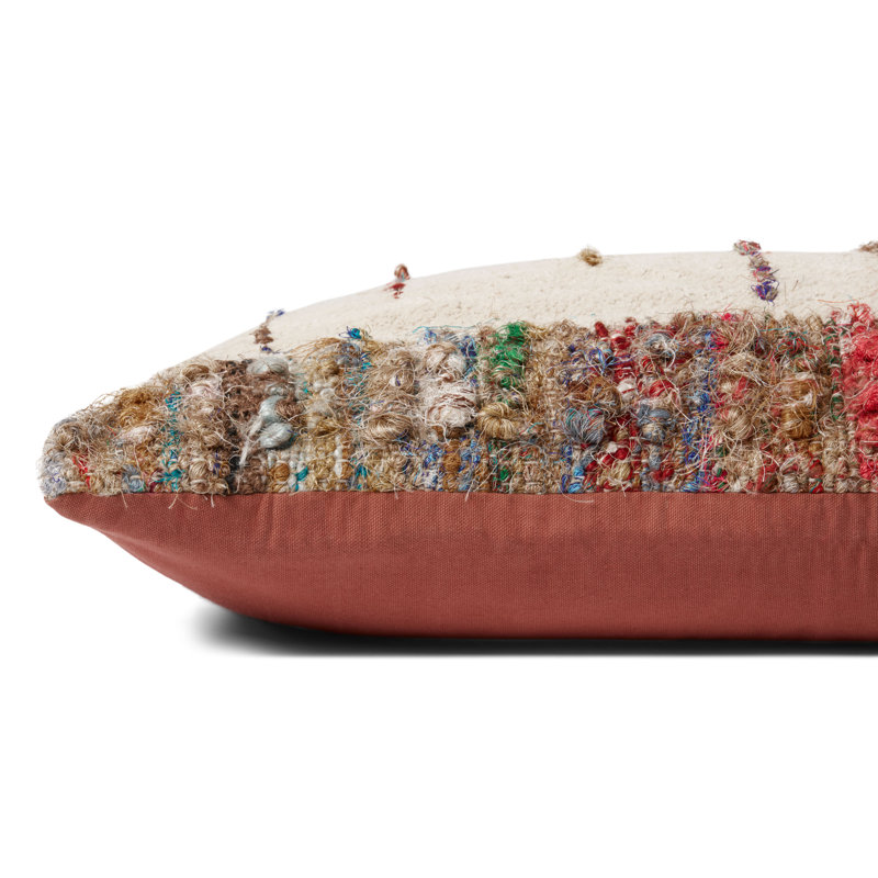 Ivory and Multicolor Handwoven Lumbar Pillow Cover 16" x 26"