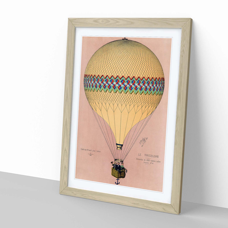 Tri-Colour Hot Air Balloon in Paris - Framed Print, Oak, 50cm H x 35cm W x 2cm D