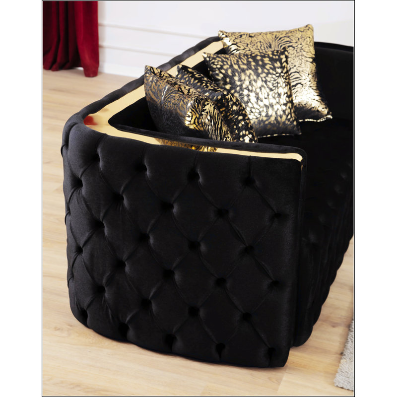 Ensemble de canapé capitonné à boutons 3 pièces avec tissu velours et accents dorés