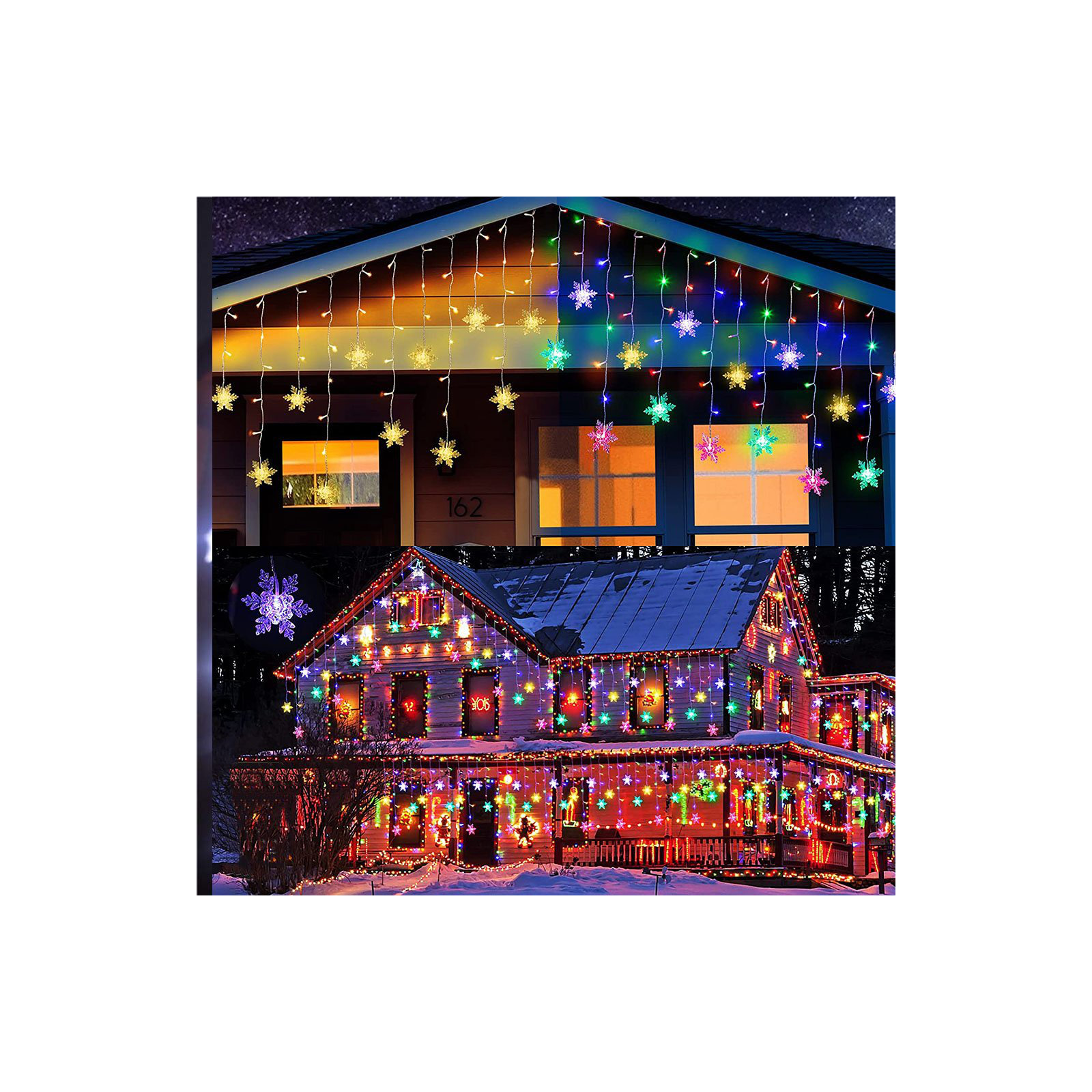 11.5FT 96LED Snowflake String Lights, Multi Colored