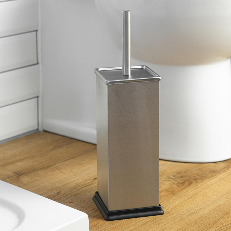 Harbour Housewares - Square Toilet Brush and Holder - Toilet Cleaning Brush Set with Non Slip Base, Brushed
