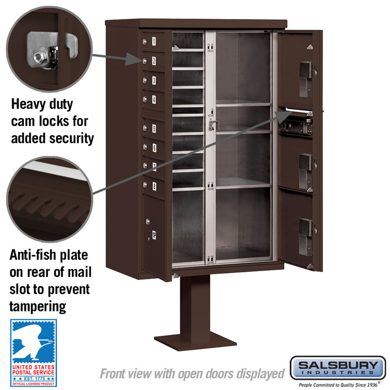 12 Door Front Load Cluster Box Unit with 4 Parcel Lockers, Bronze